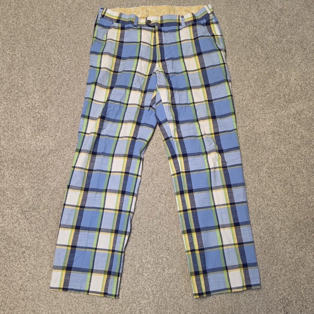 Loudmouth Mens Blue Plaid Golf Pants 34x29 Relaxed Fit Straight Leg Cotton Blend